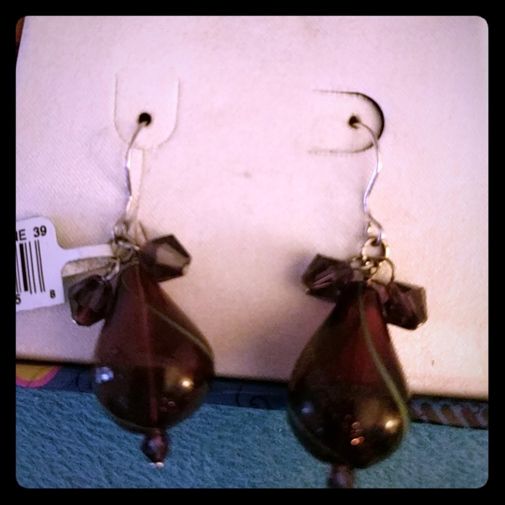 Purple glass and sterling silver teardrop earrings